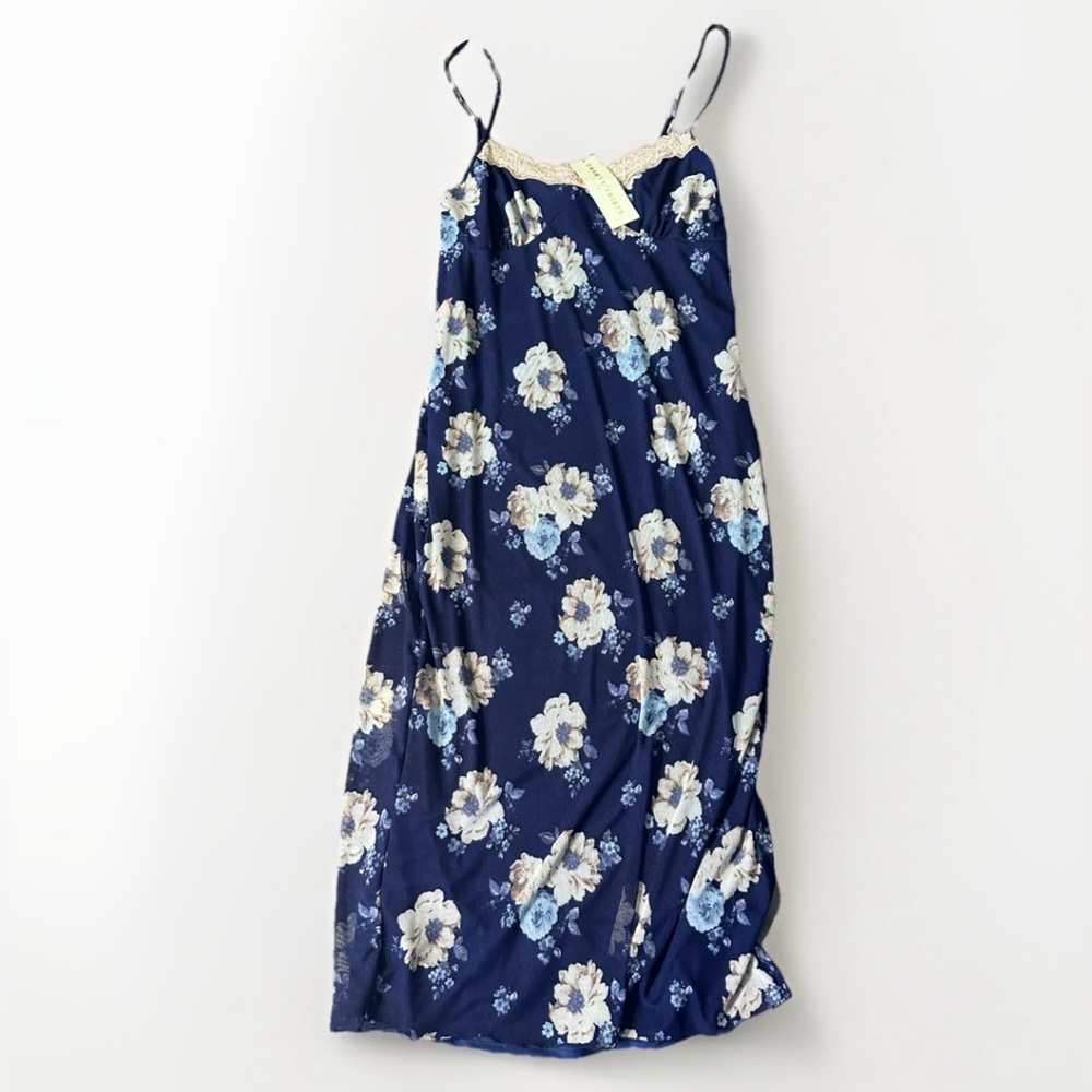 THIRTY THIRTY LA Slip Dress Womens‎ L Antebellum Lace Trim Satin Floral